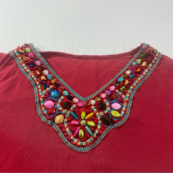 boho Blouse Top Woman Large Embroidered Butterfly long sleeve Red stone neck - Picture 3 of 8